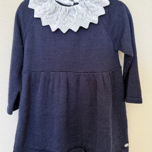 Tartine et Chocolat Navy Blue Dress with White Lace Collar